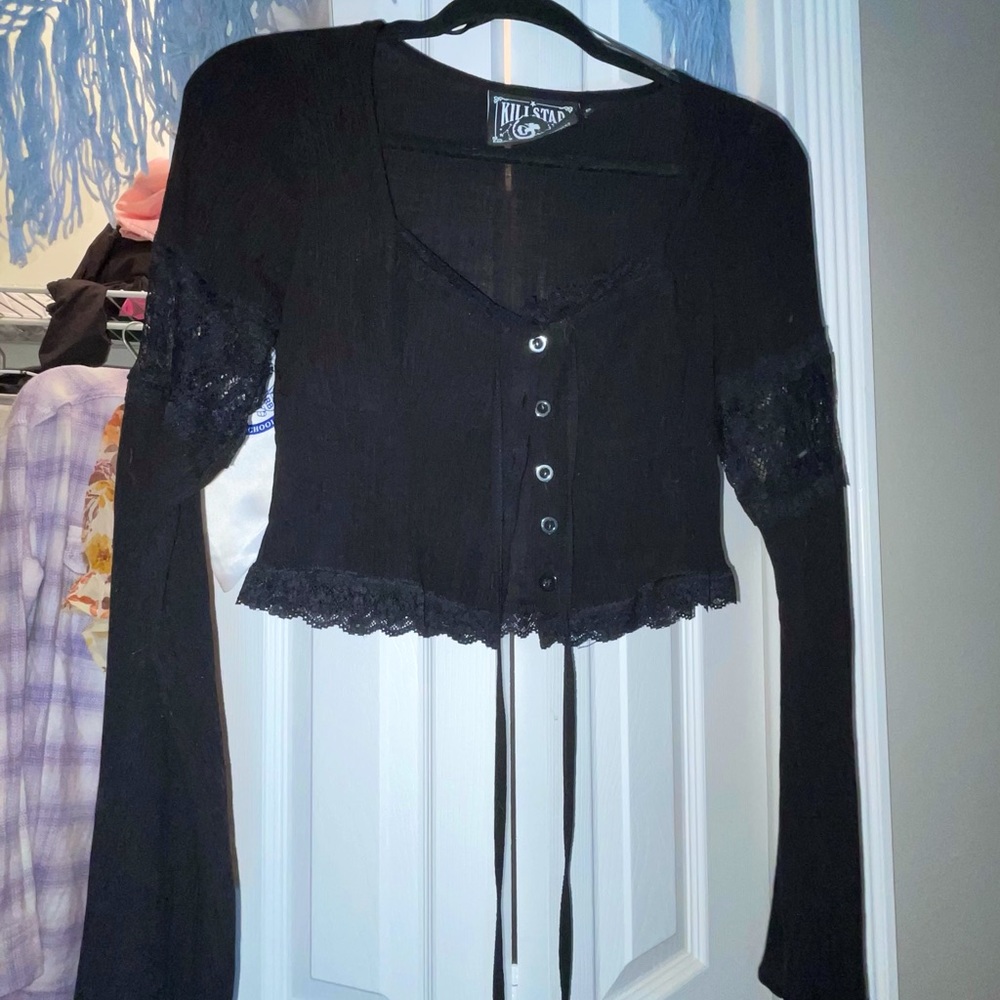 Bell sleeve button up top